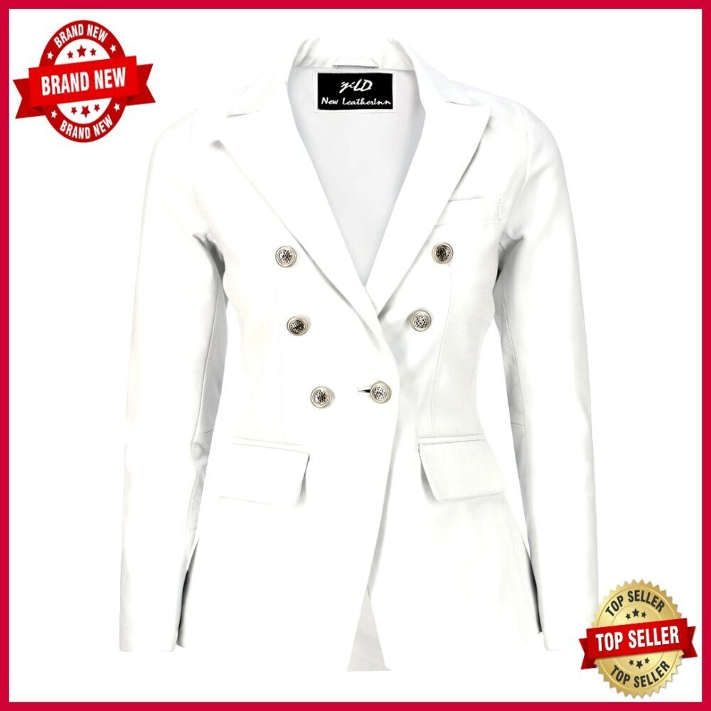 Lambskin Leather Blazer with Fancy Buttons, Double Breasted Coat Style